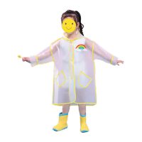 鸣固 儿童雨衣 可爱长款透明雨衣 EVA包边雨披 防水动物造型透明雨披 黄色包边 XXXL码