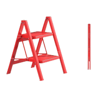鸣固 折叠人字梯 喜庆红二步加宽加厚大踏步)