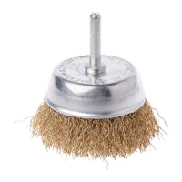 鸣固清洁除锈去毛刺抛光带柄钢丝刷子镀铜丝轮 柄径6mm 碗型钢丝刷 刷头直径 100mm长78mm KW6889