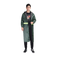 鸣固 连体雨衣 户外防水服长款雨衣连体全身防暴雨反光雨披 军绿色 3XL MG-ST-8899