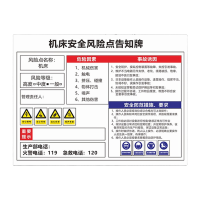 鸣固 安全风险点告知牌 安全管理警示牌标识牌 pvc材质 机床 30*40cm