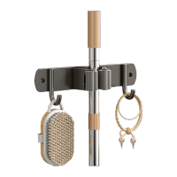 鸣固 拖把架 不锈钢拖把架免打孔多用拖把挂钩壁挂式卫生间扫把收纳夹 全灰1夹2钩双用 18*3cm