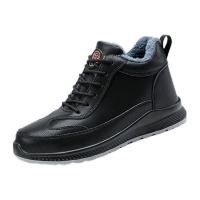 鸣固 工作鞋 防砸防穿刺轻便耐磨加绒加厚 冬季防水耐油棉鞋 黑色中帮42