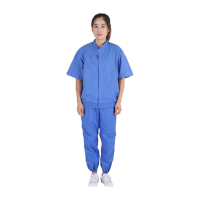 鸣固 工作服薄款透气短袖食品服车间工服劳保工作服套装夏季工作服 蓝色 短袖 M