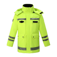 鸣固 反光雨衣加绒 加厚反光羽绒防寒服 可拆卸羽绒内胆 绿色M MG-ST-1515