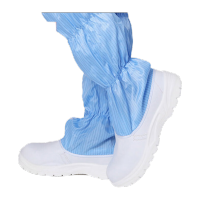 鸣固 防静电劳保鞋 钢包头PU软底高筒安全鞋洁净车间无尘室工作鞋 蓝色条纹 39码 KS296373