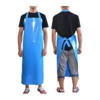 鸣固 TPU环保围裙 防水防污防油 耐酸碱耐用不发硬无异味食品厨房用围裙 蓝色挂脖厚款