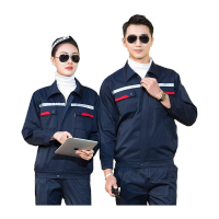鸣固 防静电工作服 男女春秋工装电工劳保服加油站工厂车间汽修工服 藏青色套装L码 KS417185