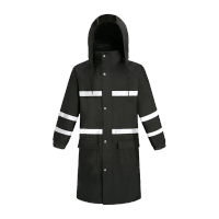 鸣固 长款风衣反光雨衣成人保安站岗连体雨披可定制 黑色 Xl码