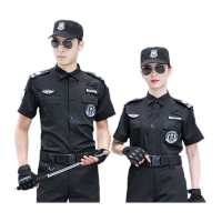 鸣固 短袖训练服 保安体能训练服套装 黑色岗亭物业工作制服(上衣+裤+标+腰+帽)185/3XL CS648661