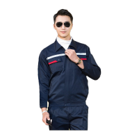 鸣固 防静电工作服 男女春秋工装电工劳保服 藏青色套装M码 CS391397