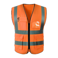 鸣固 反光背心马甲反光衣交通骑行马甲工作服 多口袋拉链款-橙色 KS365519