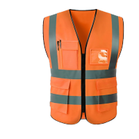 鸣固 反光背心反光马甲反光服耐磨施工环卫马甲荧光衣多口袋拉链款橙色 KS362949