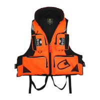 鸣固 海钓救生衣多口袋多功能可拆卸冲浪游泳矶钓浮力背心马甲桔色XL码