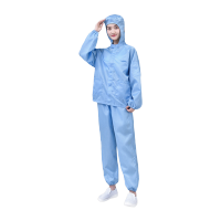 鸣固 防静电服分体带帽 洁净服防尘服无尘防护服 防尘用喷漆防护工作服 蓝色 2XL码