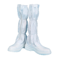 鸣固 防静电劳保鞋 钢包头PU软底高筒安全鞋洁净车间无尘室工作鞋 白色条纹  44码