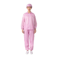 鸣固 防静电服分体翻领 洁净服防尘服无尘防护服 防尘用喷漆防护工作服 粉 S码