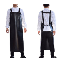 鸣固 牛筋围裙 防水防油加厚加大加长 耐酸碱养殖菜市场用大理石耐磨皮围裙 黑色 小号双肩款