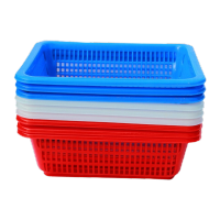 鸣固 塑料篮 方筛 收纳筐塑料 配货篮配货筐 塑料沥水篮子 蓝色[5号筐]455*365*140mm