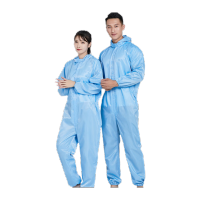 鸣固 防静电防尘服连体连帽无尘服 蓝色XL CS534194
