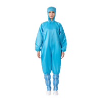 鸣固 防静电服连体带帽 洁净服防尘服无尘防护服工作服 蓝 XL码 网格布料款 定制周期:15天
