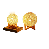 鸣固 led藤球灯 小夜灯创意台灯氛围灯装饰圆球灯彩灯照明灯 USB插电米黄15cm调光+木架ZL5304