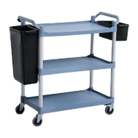 鸣固 加厚塑料餐车餐具收餐车回收餐车手推车餐厅商用多功能 大号灰色餐车升级加厚款+2桶