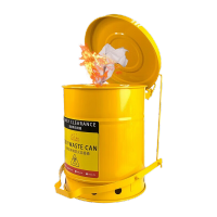 鸣固 危废化学品钢制废弃物实验室废品废液收集桶防爆阻燃防火垃圾桶23L 6加仑黄色