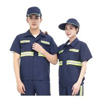 鸣固 工作服 薄款夏季加油站工作服套装 藏蓝色 短袖套装 2XL