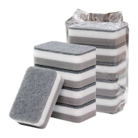 鸣固 工业海绵擦 去除顽固污垢渍 除污渍清洁海绵刷 圆角 灰夹白款 11*7*3cm 60片