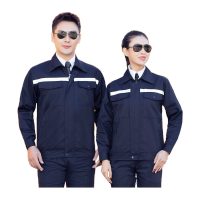 鸣固 劳保工作服长袖工装外套耐磨工厂车间藏蓝色套装175