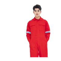 鸣固 连体工作服棉带反光条工作服 连体款 红色 5XL