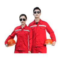 鸣固 工作服套装反光条环卫工程工地汽修厂服劳保服 大红套装3XL码