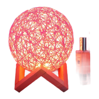 鸣固 led藤球灯 小夜灯创意台灯氛围灯装饰圆球灯彩灯照明灯 USB插电粉色20cm调光+木架ZL5314