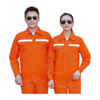 鸣固 劳保工作服长袖工装外套耐磨工厂车间橘黄色套装165