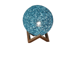 鸣固 led藤球灯 小夜灯创意台灯氛围灯装饰圆球灯彩灯照明灯 USB插电天蓝15cm调光+木架ZL5306