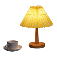 鸣固 照明灯 床头灯百褶伞形创意台灯民宿客厅装饰小夜灯实木灯 格子灯罩-USB口5v暖光-无极调光ZL5291