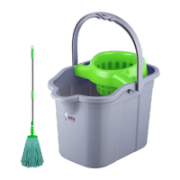 鸣固 拖把桶多用地拖清洗桶带滑轮塑料水桶拖把拧干桶地拖桶 30L 灰色(灰色身+绿色篮子)+水拖(绿色)
