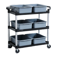 鸣固 加厚塑料餐车餐具收餐车回收餐车手推车餐厅商用多功能 大号黑色餐车升级加厚款+6盘