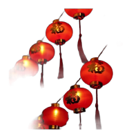 鸣固 led彩灯 虎年春节新年过年金福字流苏灯笼闪灯串小红灯笼 直径6cm-10米80灯-电池款ZL5430