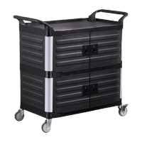 鸣固 加厚塑料餐车餐具收餐车回收餐车手推车餐厅商用多功能 全封闭大号豪华餐车(黑色基础款)