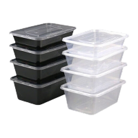 鸣固一次性长方盒带盖方形塑料pp餐盒透明饭盒外卖打包盒方400ml透明(50套)