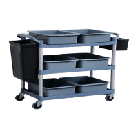 鸣固 加厚塑料餐车餐具收餐车回收餐车手推车餐厅送餐车商用多功能 中号灰色餐车升级加厚款