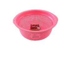 鸣固 ZJ5562加厚塑料豪华洗菜洗米圆筛 蔬菜水果沥水篮 收纳篮杂物置物架 优雅粉色 33*13