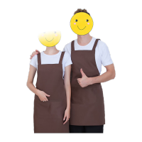鸣固 布料背肩围裙 防污纯色无袖围裙男女通用定做可绣字 咖啡色