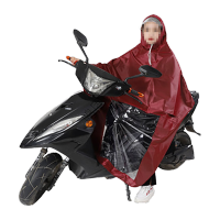 鸣固 电动车雨衣 加厚雨披大帽檐雨衣 6XL单人双帽枣红色