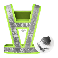 鸣固 充电式led爆闪灯反光背心 交通高速救援闪烁反光衣马甲 安全服 V型充电款