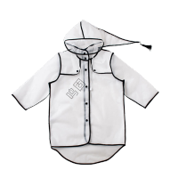 鸣固 儿童雨衣时尚潮流透明EVA包边无书包位防水徒步旅游雨具黑色(无书包位)XXL码