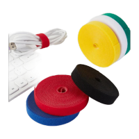 鸣固 T型魔术贴理线带 电脑理线尼龙扎带线缆收纳固定理线器桌面多功能束线带 红色2cm*5m CS704533