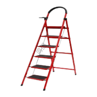 鸣固 红色人字梯子 折叠六步踏板爬梯加厚伸缩不锈钢梯 登高梯 加厚六步梯多功能人字梯承重150kgZB1819